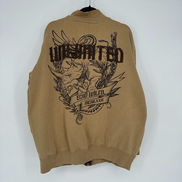 Vintage Ecko Unltd Mens Full Zip Jacket XL Tan Y2K Grafitti Grunge Rhino Baggy - Picture 12 of 12